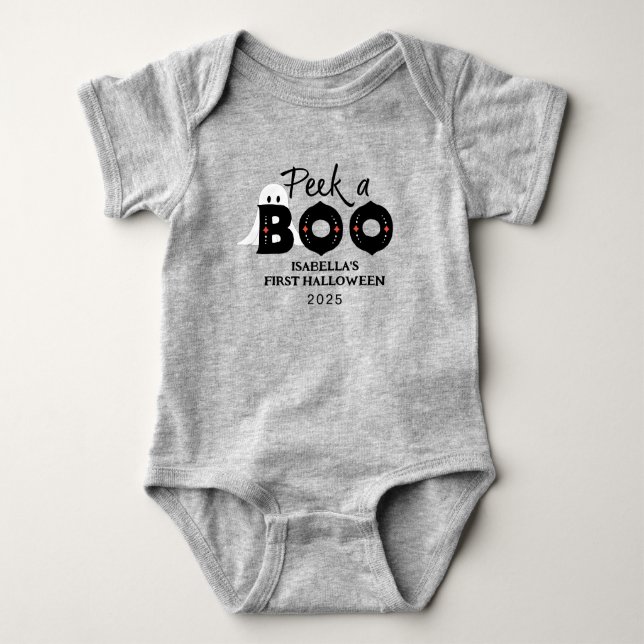 Body Para Bebê "Peek A Boo Personalised Baby's 1rua Halloween" (Frente)