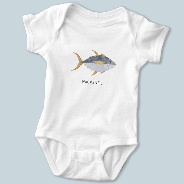 Body Para Bebê Peixe-Atum Personalizado (Fun personalized custom name tuna fish baby body suit)
