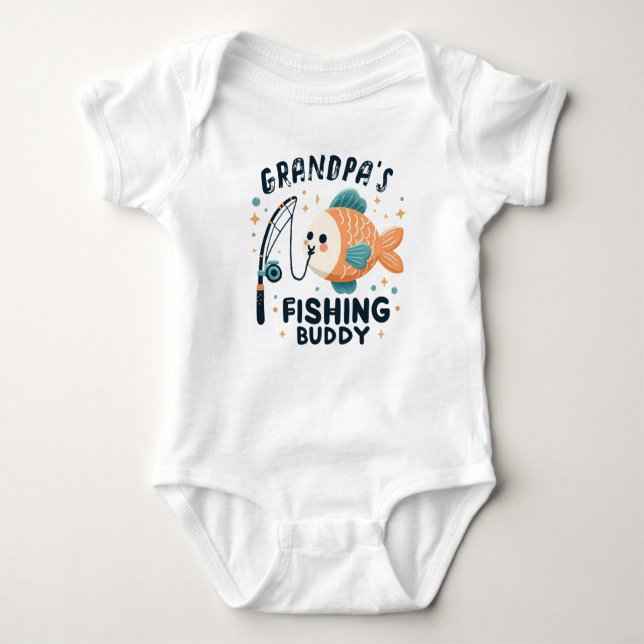 Body Para Bebê Peixe-Bebê Engraçado | Bebê Buddy de Pesca do Vovô (Frente)