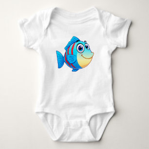 Body Para Bebê Peixe de Desenho Animado Alegre com Cores Vibrante