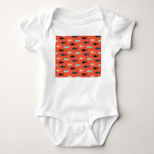 Body Para Bebê Peixe-safra, padrão vermelho-coral.