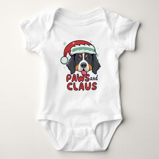 Body Para Bebê Peixes e Claus - Cachorro Bernês de Natal (Frente)