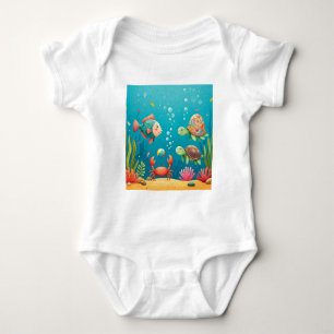 Body Para Bebê Peixes Submarinos Coloridos Tartaruga De Caranguej