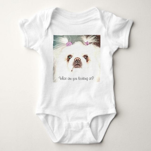 Body Para Bebê Pekingese Branco O que você está olhando? Engraçad (Frente)