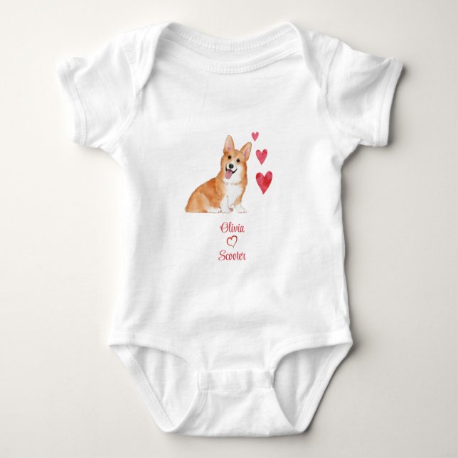 Body Para Bebê Pembroke Welsh Corgi Personalizado Cão Adora (Frente)