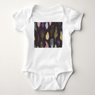 Body Para Bebê Penas Coloridas de Pássaros Padrão de Aquarela