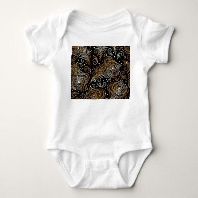 Body Para Bebê Penas Peacock: Desenho Artístico À Mão Livre. (Frente)