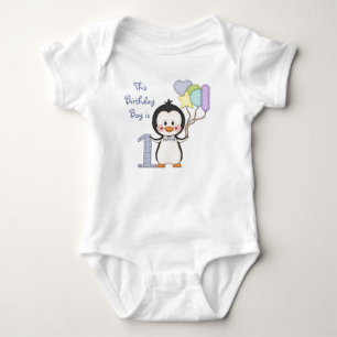 Body Para Bebê Penguin Cutie - Menino Primeiro Aniversário