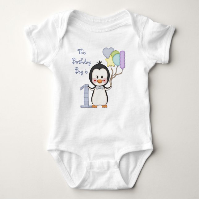 Body Para Bebê Penguin Cutie - Menino Primeiro Aniversário (Frente)