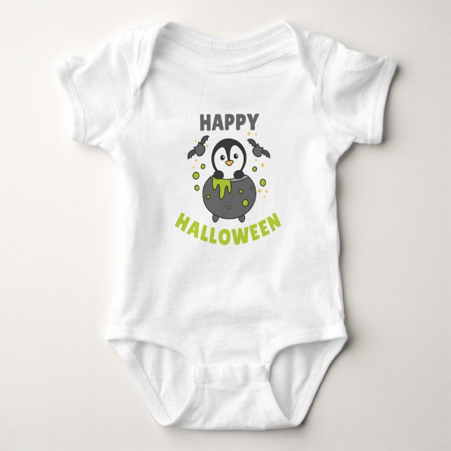 Body Para Bebê Penguin Happy Halloween Cauldron Bat (Frente)