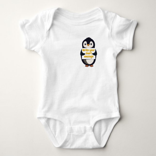 Body Para Bebê Penguin illustration holding customizable sign (Frente)