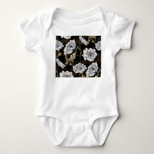 Body Para Bebê Peony Elegance: Incêndios Dourados Barrocos