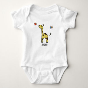 Body Para Bebê Pequena roupa de bebê Girafa e pássaros