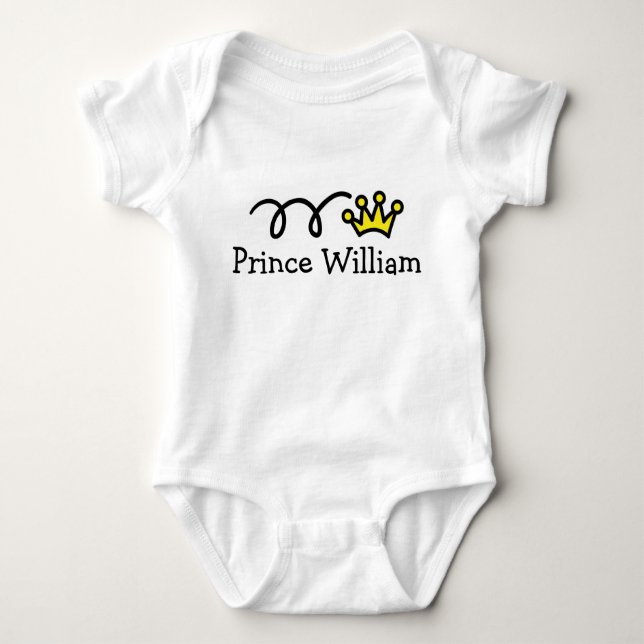 Body Para Bebê Pequena roupa de bebê príncipe com nome personaliz (Frente)