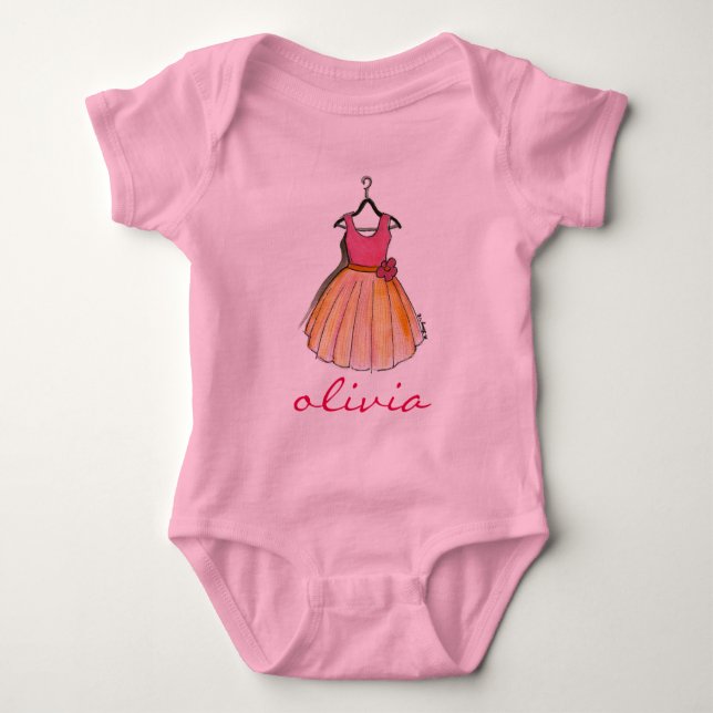 Body Para Bebê Pequena Senhora Personalizada Rosa Bonito Vestido (Frente)