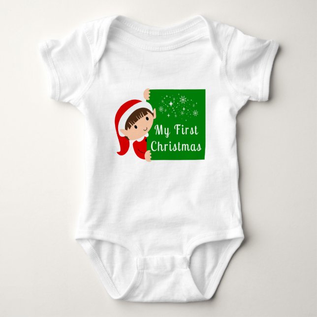 Body Para Bebê Pequeno Elf é o meu primeiro presente de Natal (Frente)