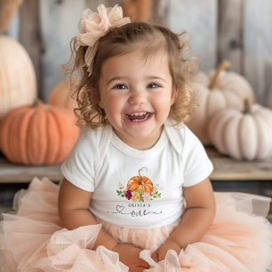 Body Para Bebê Pequeno floral de abóbora aniversário de 1 ano