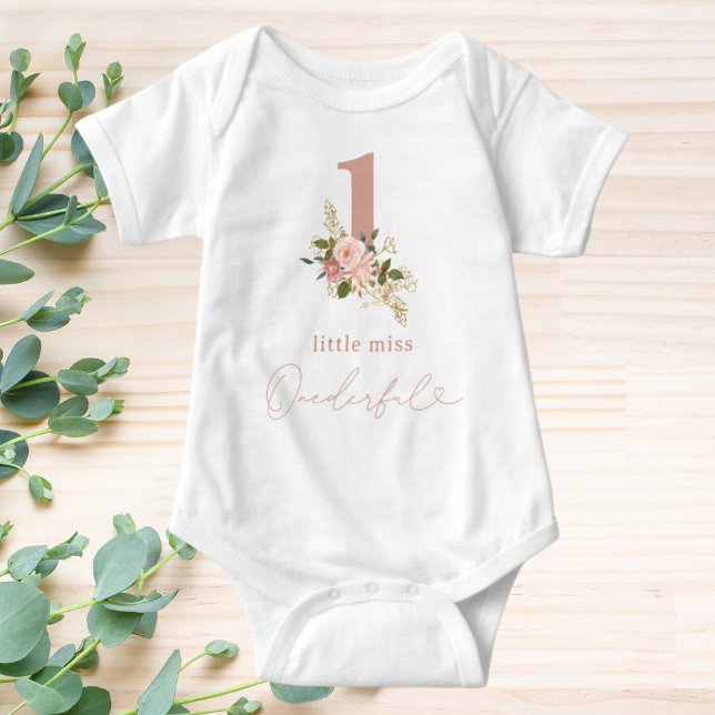 Body Para Bebê Pequeno Floral Rosa Aniversário de 1 ano Little Mi (Criador carregado)