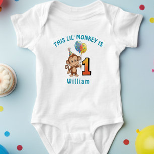 Body Para Bebê Pequeno primeiro aniversario de Macacos Personaliz