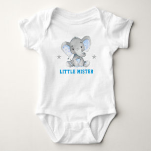 Body Para Bebê Pequeno Senhor Gentleman Menino Azul Elefante