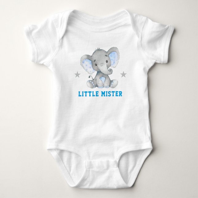 Body Para Bebê Pequeno Senhor Gentleman Menino Azul Elefante (Frente)