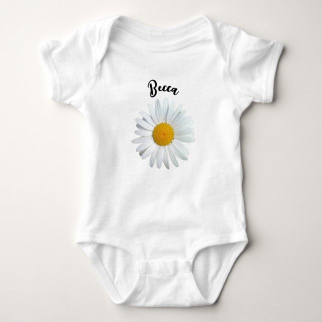 Body Para Bebê Perky White Daisy Flower Personalizado (Frente)