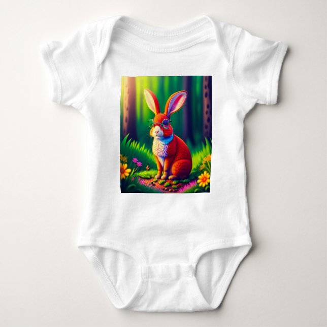 Body Para Bebê Pernalonga Vermelha Sentada na Grama Verde (Frente)