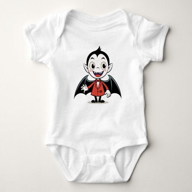 Body Para Bebê Personagem de Vampiro de Cartoon de Halloween em V (Frente)