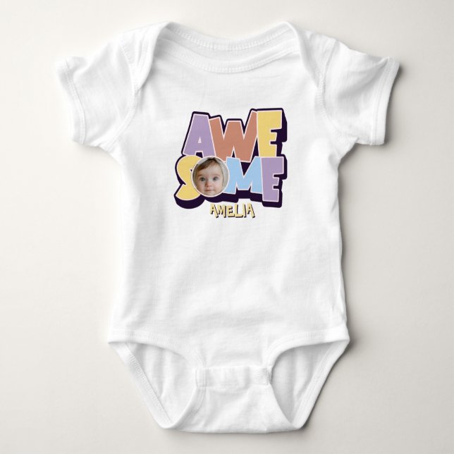 Body Para Bebê Personalised Photo & Name “Awesome”  (Frente)