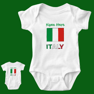 Body Para Bebê Personalização Verde da Bandeira Italiana e Itália