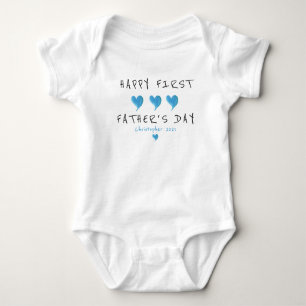 Body Para Bebê Personalizado do Coração Azul do Primeiro Dia de