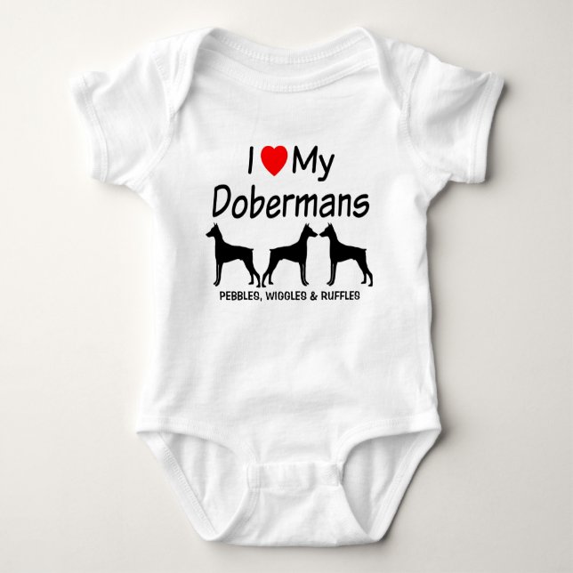 Body Para Bebê PERSONALIZADO Eu Amo Meus Três Cachorros Doberman  (Frente)