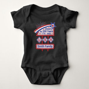 Body Para Bebê Personalizado EUA 250–Marquise Retro Patriótica