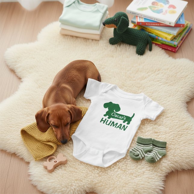 Body Para Bebê Personalizado humano neutro em gênero de Dachshund (Dachshund's Gender Neutral Human Personalized Baby Bodysuit)