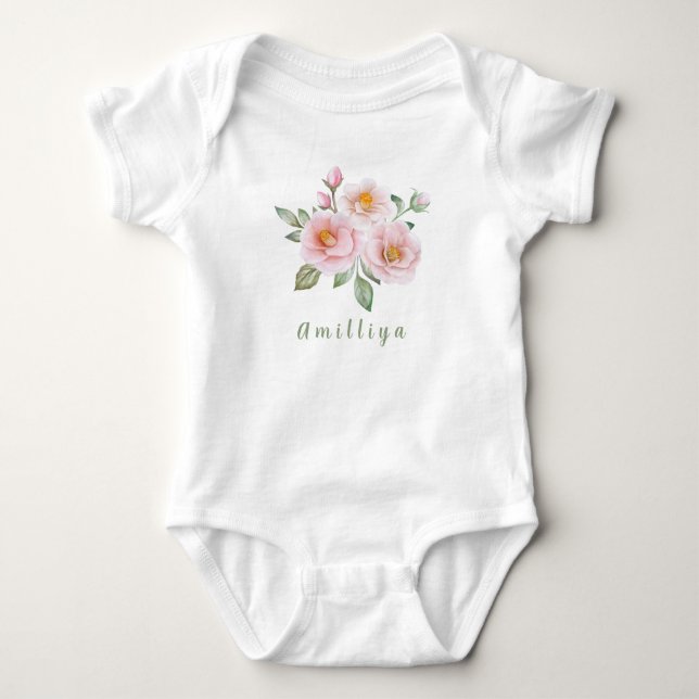 Body Para Bebê Personalizado Nome Flor Rosa Morden Fofo  (Frente)
