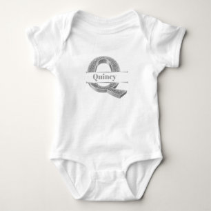 Body Para Bebê Personalizado Q Monograma Inicial do Prata Seu Nom