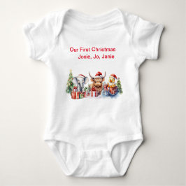 Body Para Bebê Personalizados 3 Bebês "Nosso Primeiro Natal"