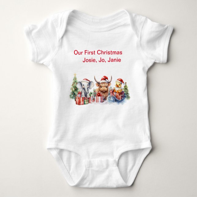 Body Para Bebê Personalizados 3 Bebês "Nosso Primeiro Natal" (Frente)