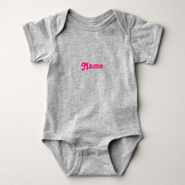 Body Para Bebê Personalizar nome, texto rosa quente cinza fúcsia (Frente)