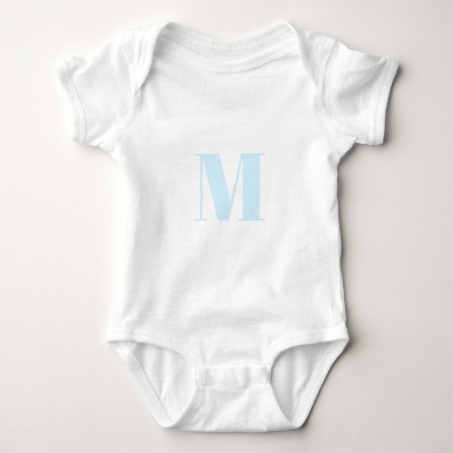 Body Para Bebê Personalizar o monograma azul claro inicial branco (Frente)