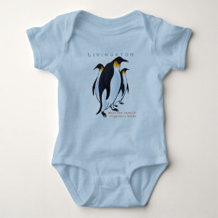Body Para Bebê Personalizar Pássaros Pinguins Blue Baby Boy