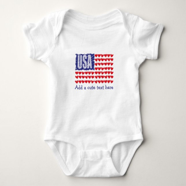 Body Para Bebê Personalizar Sinalizador Corações Cute USA (Frente)