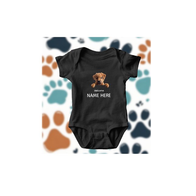 Body Para Bebê Personalize Cachorrinho de Boas-Vindas Fofo  (Criador carregado)