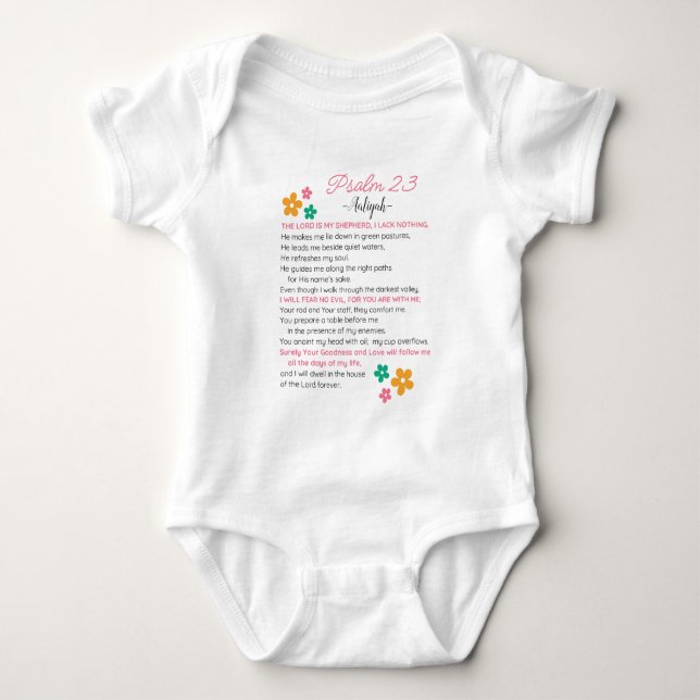 Body Para Bebê Personalize Salmo 23-Flores da Escritura Bíblica N (Frente)