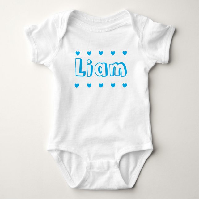 Body Para Bebê Personalized Azure Blue Heart Boy Name (Frente)