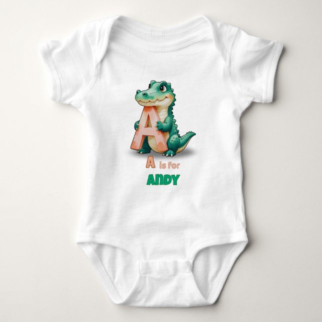 Body Para Bebê Personalized Baby Bodysuit – A is for Alligator (Frente)