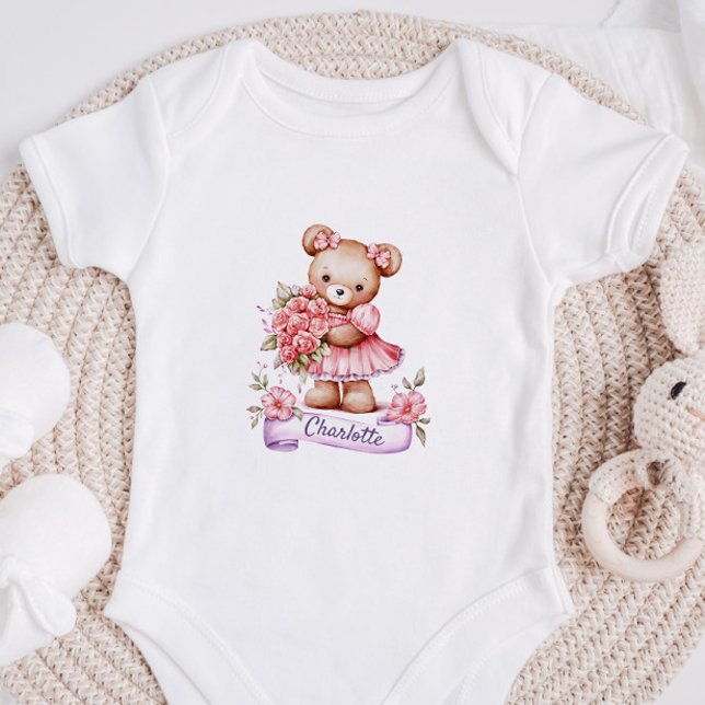 Body Para Bebê Personalized baby Girl Bodysuit With A Teddy Bear (Criador carregado)
