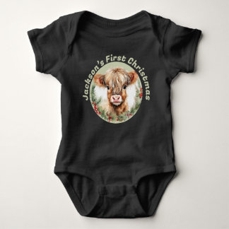 Body Para Bebê Personalized “Baby’s First Christmas” Baby Highlan