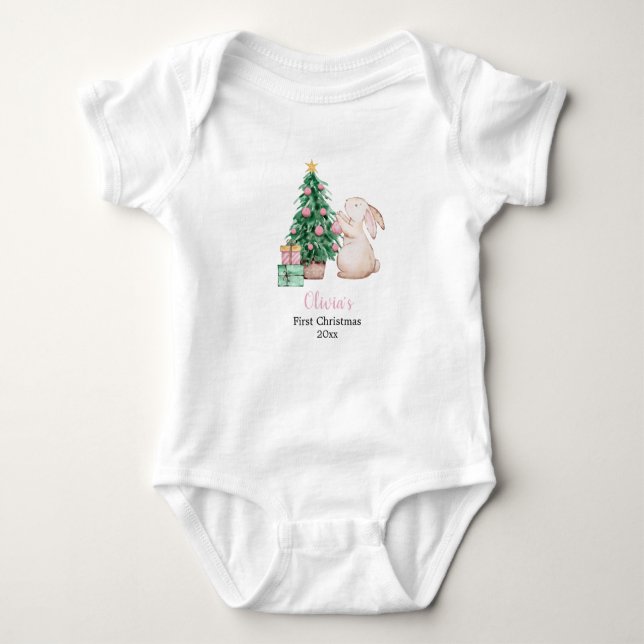 Body Para Bebê Personalized Baby’s First Christmas rabbit theme (Frente)