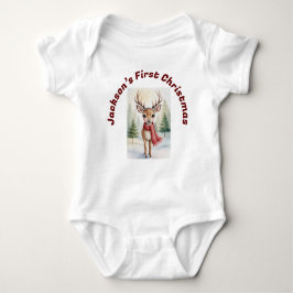 Body Para Bebê Personalized “Baby’s First Christmas”, Xmas Deer